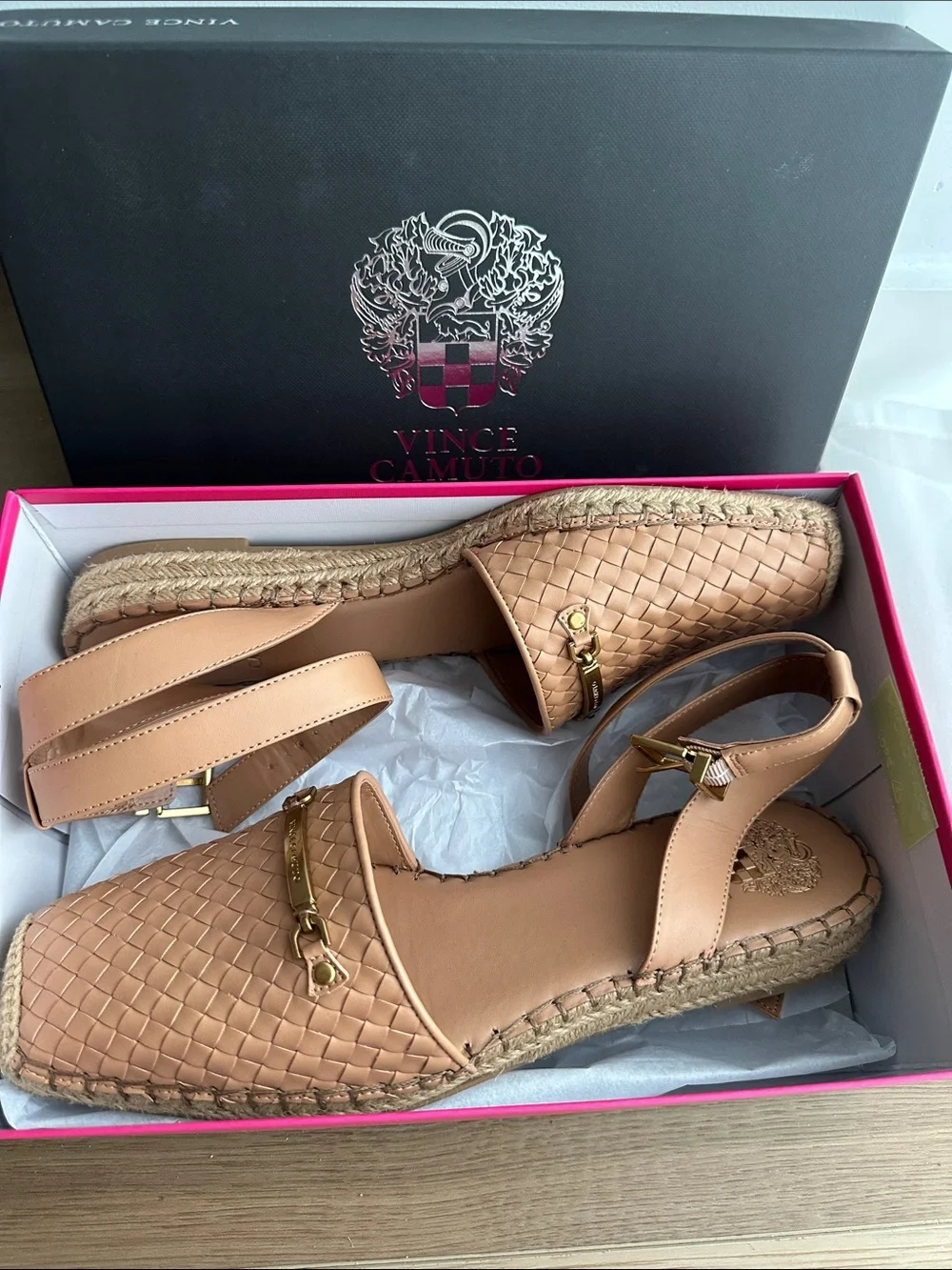 Vince Camuto Tan Woven Espadrille Ankle-Strap Sandals